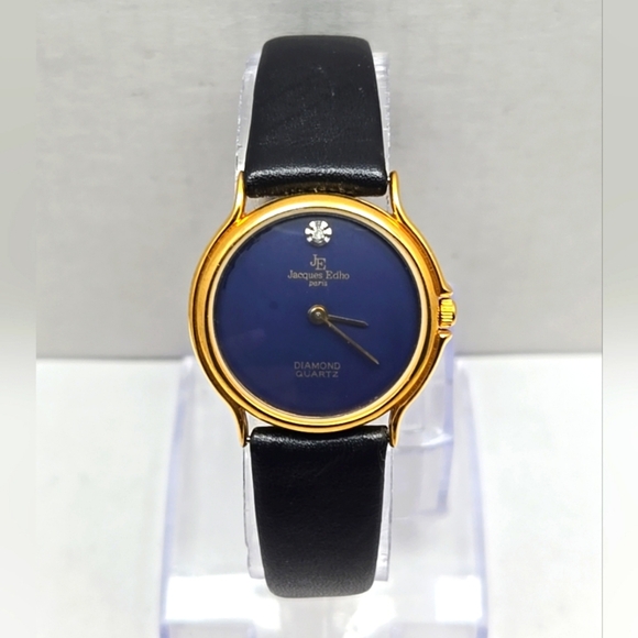 Jacques Edho Paris 18k Gold Plated Blue Dial Diamond Quartz Watch New Battery - Picture 1 of 11